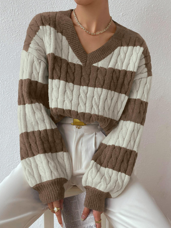 欧米の秋冬の越境する新型のセーターのファッション的なレトロなストライプは色のニットの服にぶつかります。|undefined