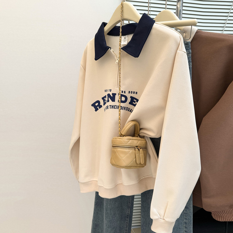 American Retro Polo Collar Long-Sleeved Sweatshirt for Women Spring and Autumn 2026 New Loose Korean Style Half-Zip Top Jacket Trendy American Retro Polo Collar Long-Sleeved Sweatshirt for Women Spring and Autumn 2026 New Loose Korean Style Half-Zip Top Jacket Trendy