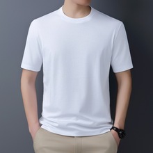 品牌高档男装T恤短袖商务休闲薄款丝光棉舒适透气时尚中年男上衣