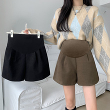 孕妇装2023秋冬新款毛呢外穿阔腿短裤休闲百搭孕妇靴裤A字裤