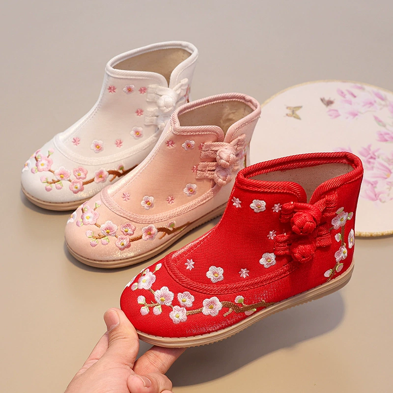 Hanfu сапоги для девочек Hanfu обувь древняя принцесса детская вышитая обувь антикварная осень зимняя бархатная хлопковая обувь