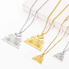 海地地图吊坠项链嘻哈复古男性吊坠锌合金个性街头毛衣链配饰批发