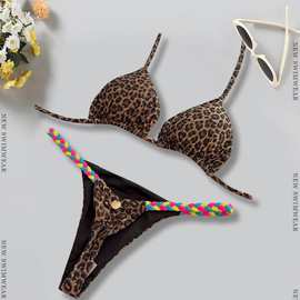 2025新款比基尼性感豹纹印花三点式泳装跨境速卖通外贸泳衣bikini