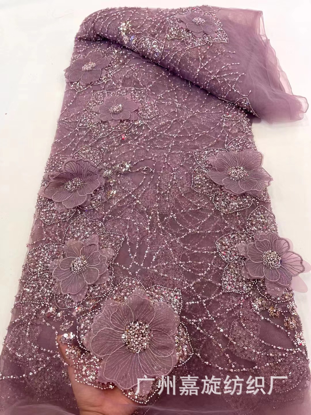 Industria pesada tridimensional bordado encaje tela vestido francés perspectiva regalo moda pettiskirt bordado tela JX4006