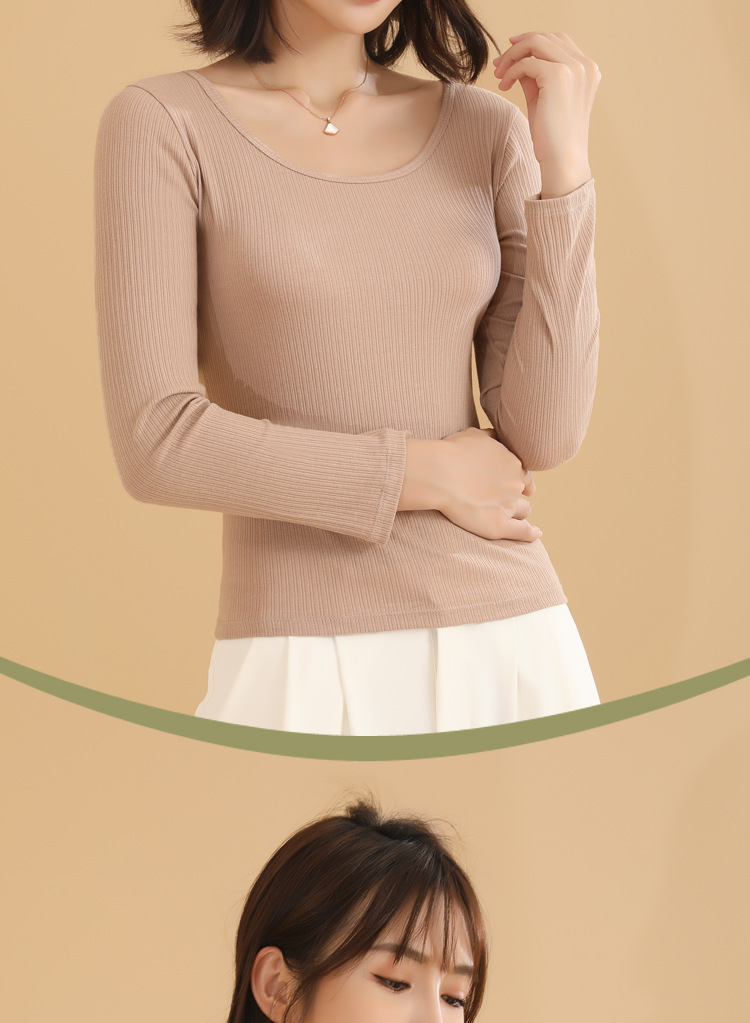 秋衣女纯棉无痕修身保暖内衣秋冬毛衫上衣单件紧身女式圆领打底衫 pic 16