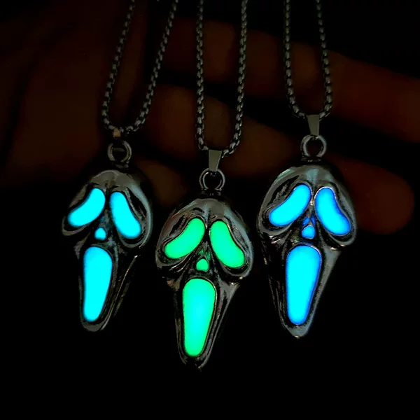 European and American Skull Alloy Electroplated Colorful Luminous Pendant Necklace Exaggerated Personality Devil's Eye Halloween Accessories