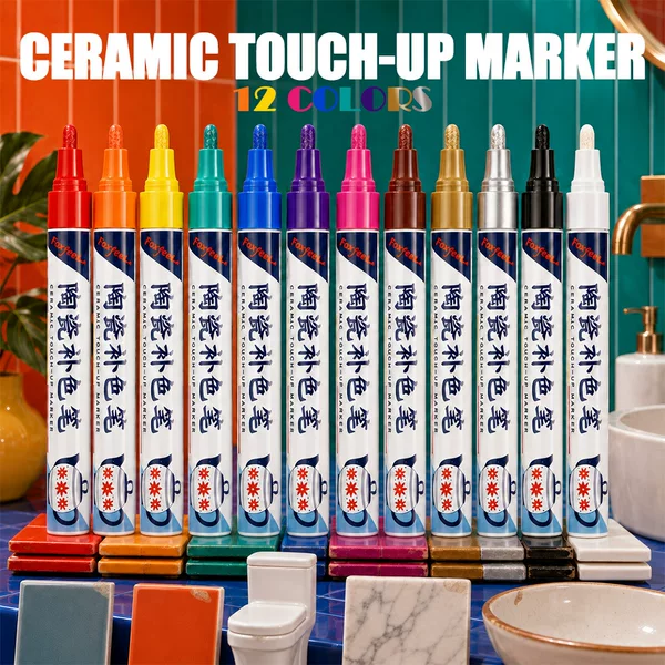 2.5mm ceramic touch-up pen, 12 colors available, waterproof, specialized marker for repairing scratches on tiles, toilets, and bathtubs