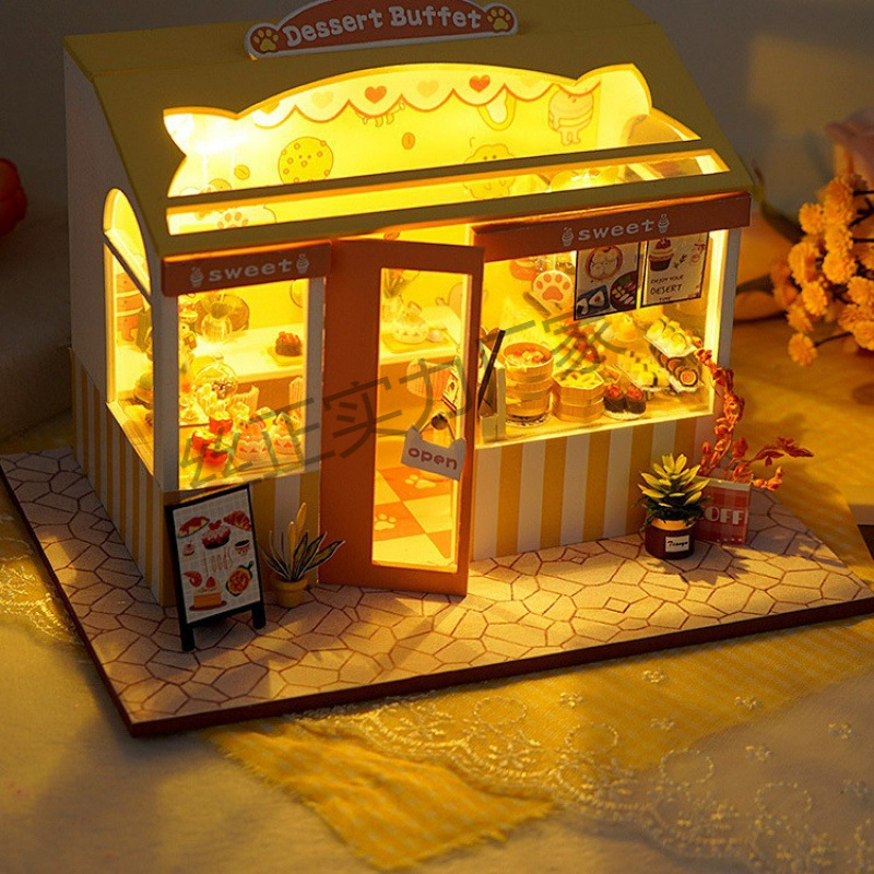 Artisan Diy Handmade Cabin Mini Cake Shop Small House Assembled Miniature Model House Birthday Girl