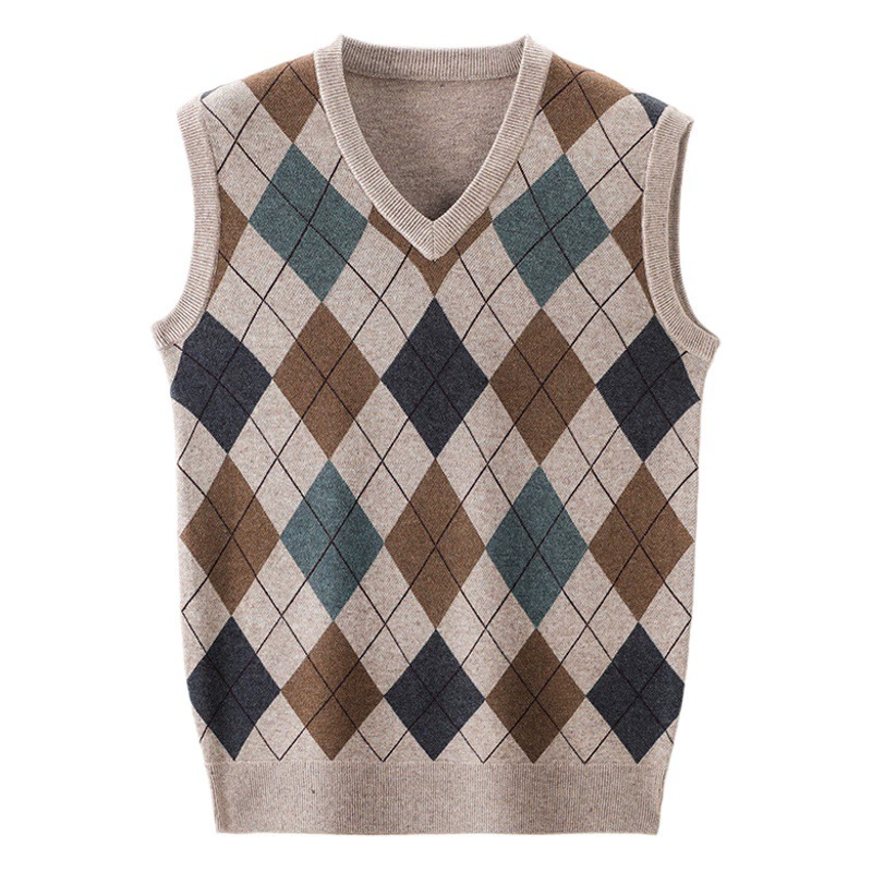 Мужской шерстяной жилет, новая осенне-зимняя мужская повседневная клетчатая трикотажная одежда с V-образным вырезом, утолщенная Базовая рубашка, оптовая продажа