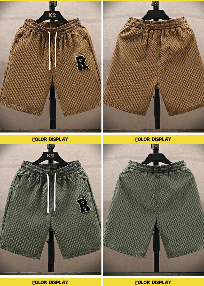 Men's Summer Sports Shorts Loose Stretch Elastic Waistband Five Point Casual Beach Pants Mid Waist Drawstring_viptrois.com