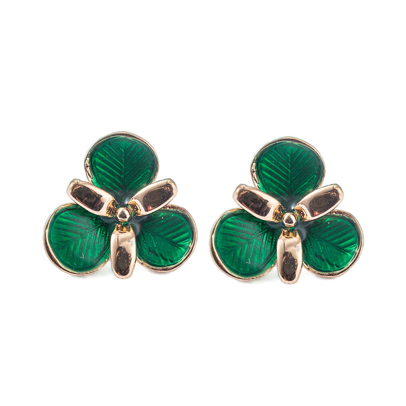 Korea New Emerald Drop Oil Petal Earrings display picture 9