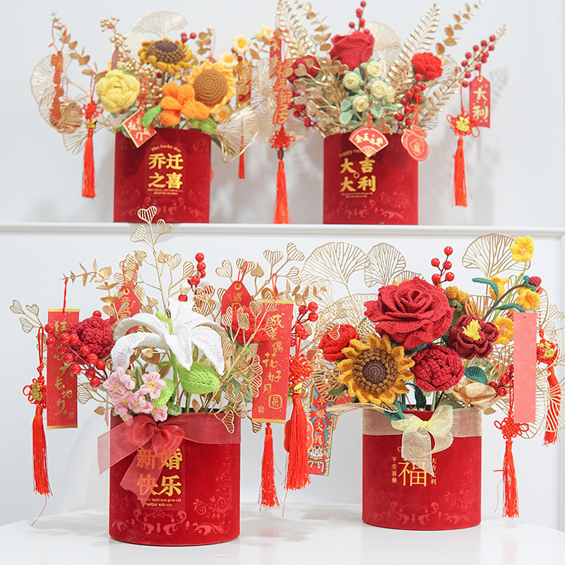 白百合福桶插花永生花仿真花摆设客厅年宵花餐桌装饰乔迁新年摆件-阿里巴巴