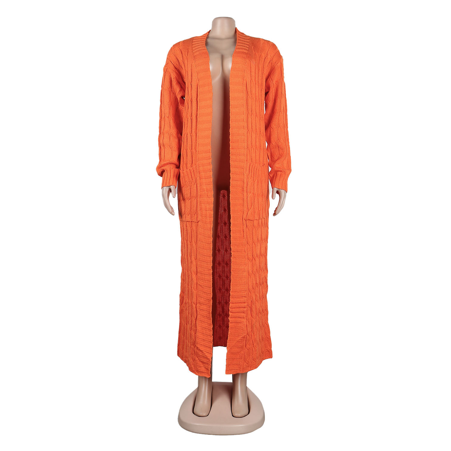 Damen Strickjacke Lang Aus Grobstrick In Unifarben Wintermantel_voghion.com