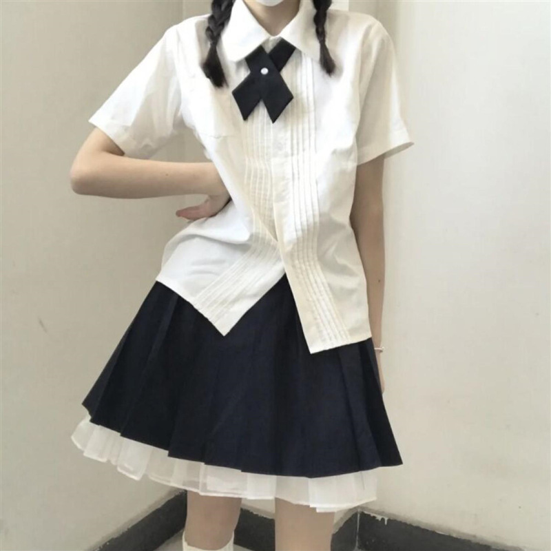 Original jk uniform College western style short-sleeved shirt female student graduation school uniform short all-match milky white shirt