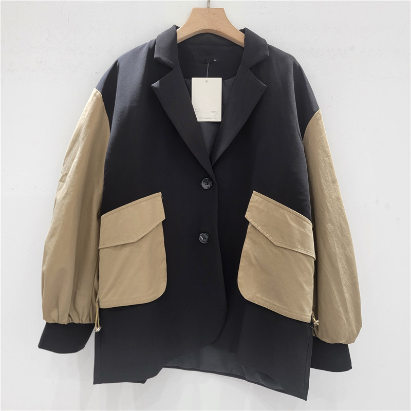 Saco Blazer con Diseño Combinado para Mujer de Poliéster Manga Larga