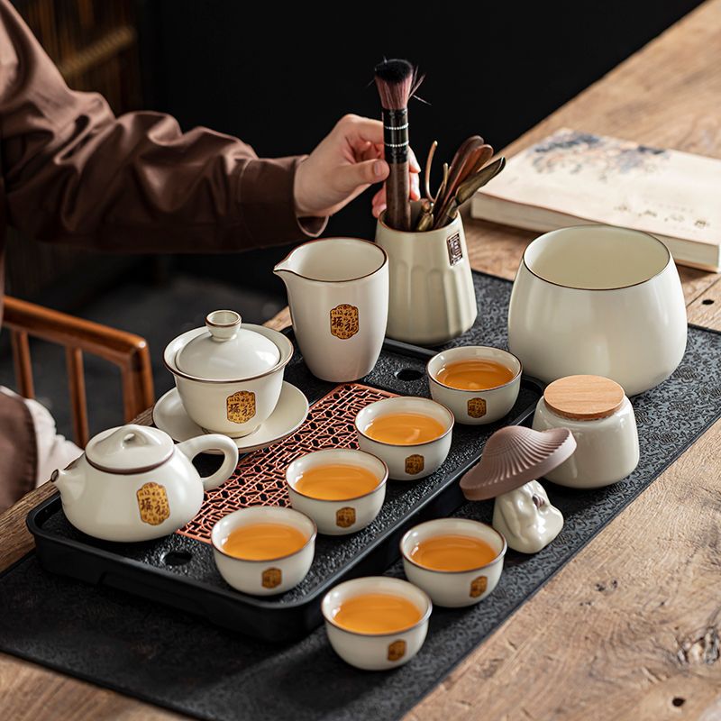 Новый набор чайного сервиза Miguanghuang Ru Kiln Kung Fu легкий и роскошный домашний офис, чай, чай, высококачественный керамический чайник, чайная чашка