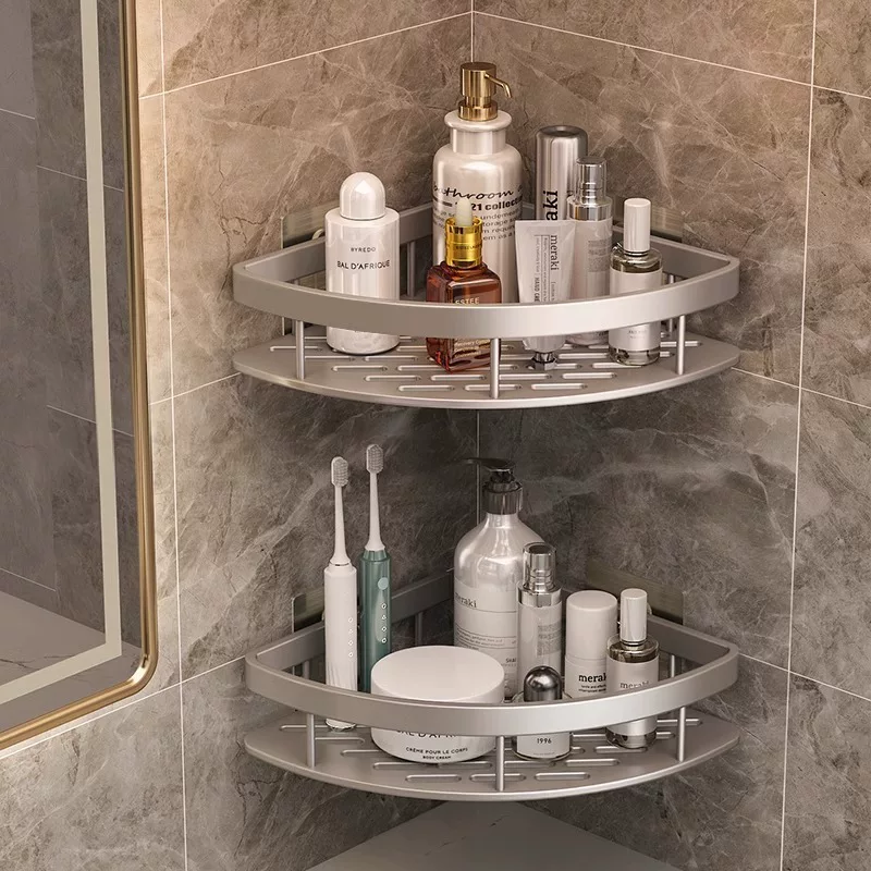 V9N Free Punching Bathroom Triangular Wall Shelf, Rust-Resistant Aluminum Storage Organizer