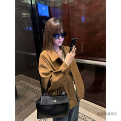 美式复古麂皮夹克女装2025年春季爆款宽松翻领休闲百搭显瘦外套潮