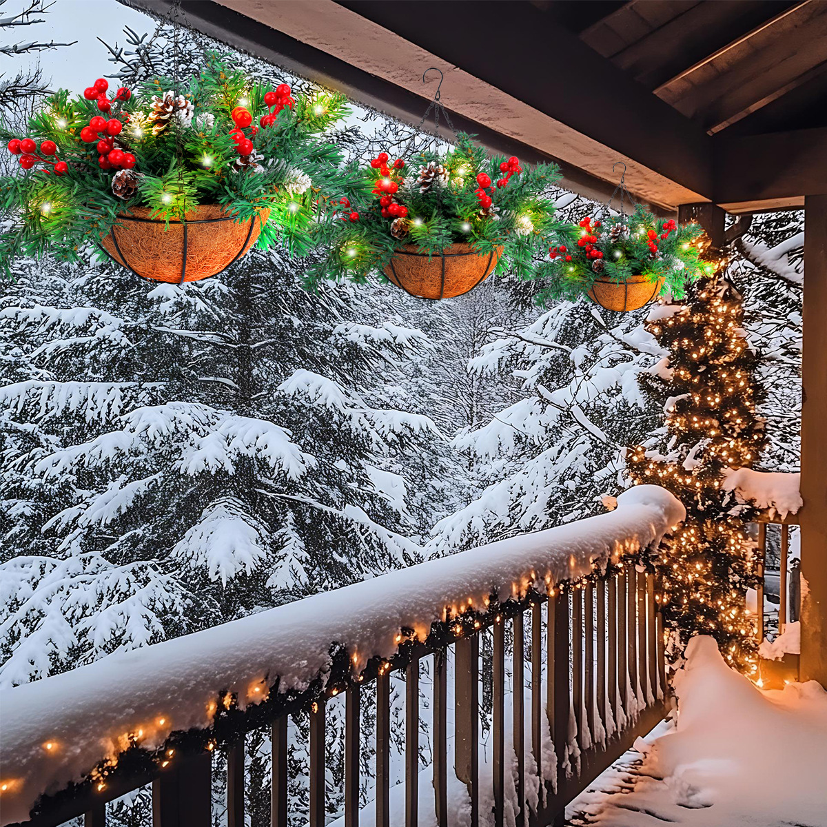 Estación independiente transfronteriza Cesta colgante de Navidad Garland Decoraciones navideñas Guirnalda de Navidad Cesta colgante de Navidad artificial