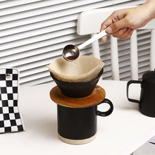 陶瓷滤杯螺纹手冲咖啡滤杯V60扇形过滤器带木杯托滴漏斗咖啡器具