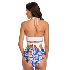 New arrival women's two-piece European and American-style bikini swimwear: high-waisted pants, solid-color bottoms, and eye-catching printed design—boldly sexy!