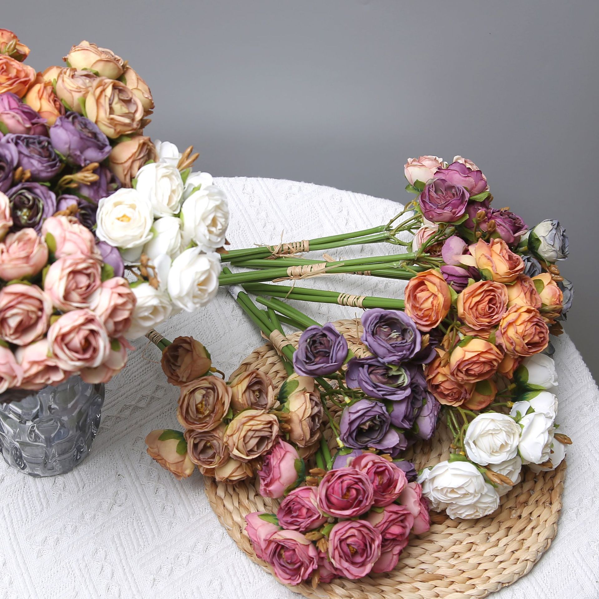 Flores de simulación transfronteriza retro rosas horneadas mano mano de alto nivel ramo de flores decoración de bodas arte de rosas