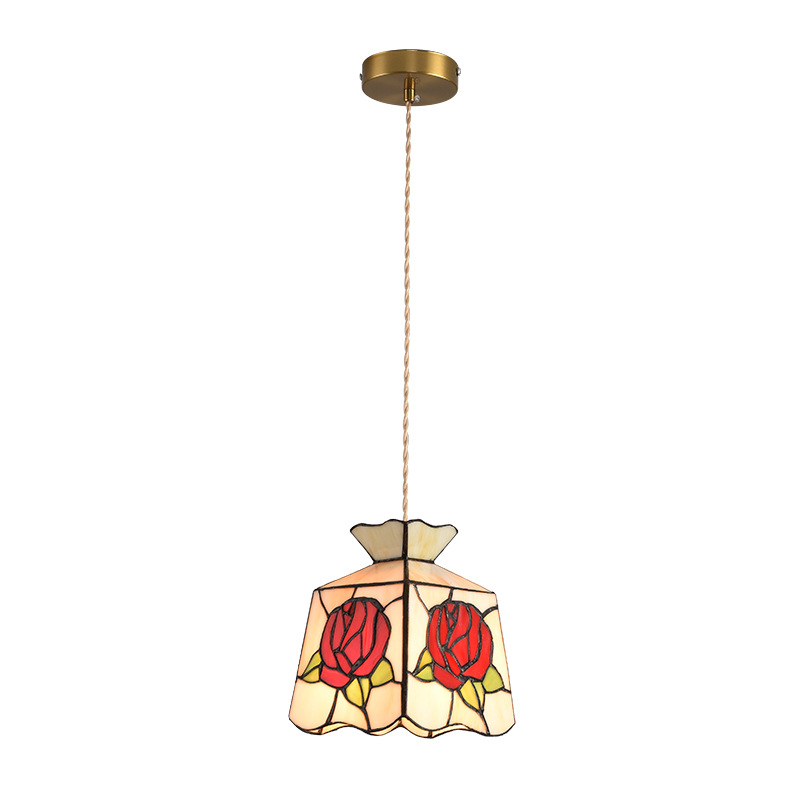 Lámpara de soldadura hecha a mano de latón retro estilo americano cabecera pasillo restaurante café vidrio de colores pequeño candelier