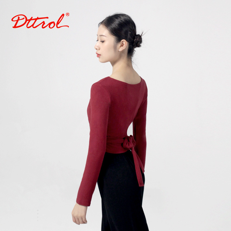 Diqueer Spring and Autumn Dance Top Cardigan Long Sleeve V Neck Ballet Wear Cross Strap Dance Practice Wear Dance Wear