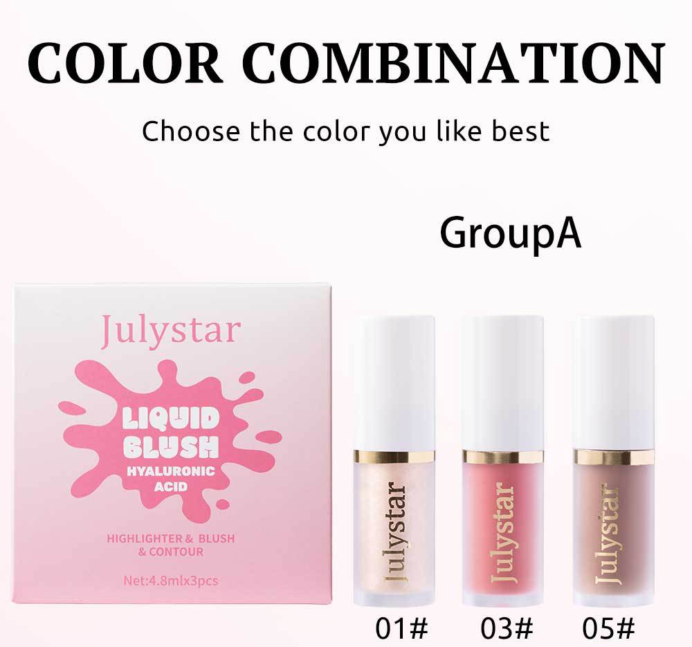 Julystar Facial Blush, Long-lasting Pearlescent Lip Brightening, Natural Highlight Contouring Liquid Set Wholesale undefined