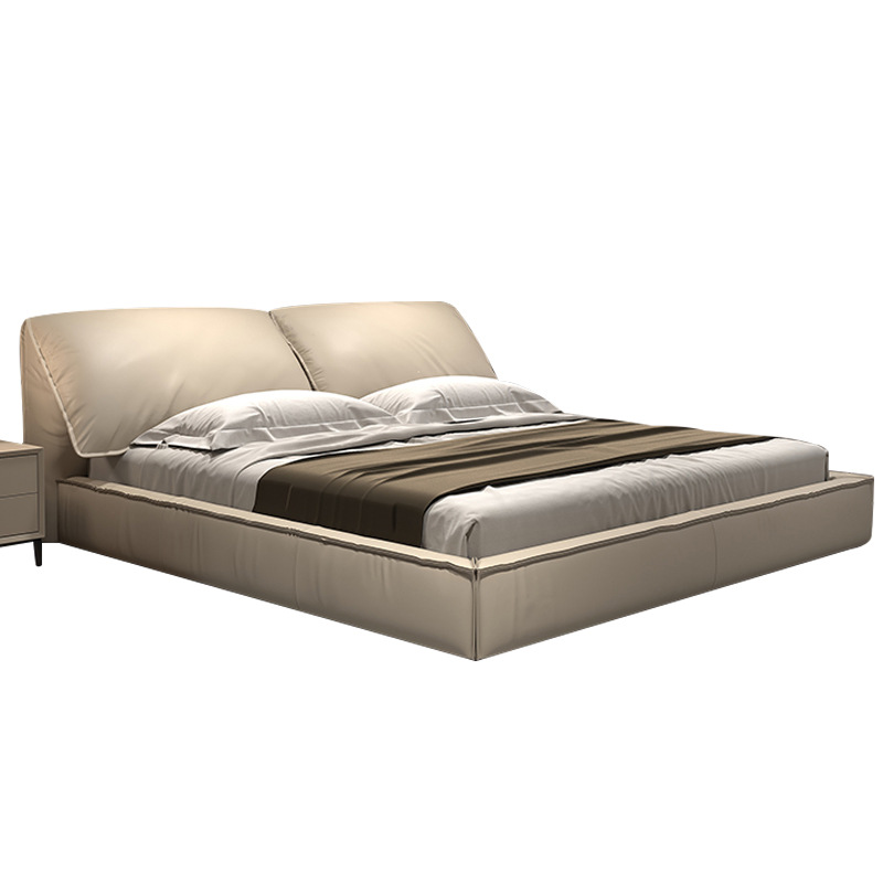 Cama flotante minimalista nórdica de 1.5 metros con almacenamiento, cajón de presión de aire, caja alta de 1.8 metros, capa superior de cuero artístico, cama suave de piel de vaca