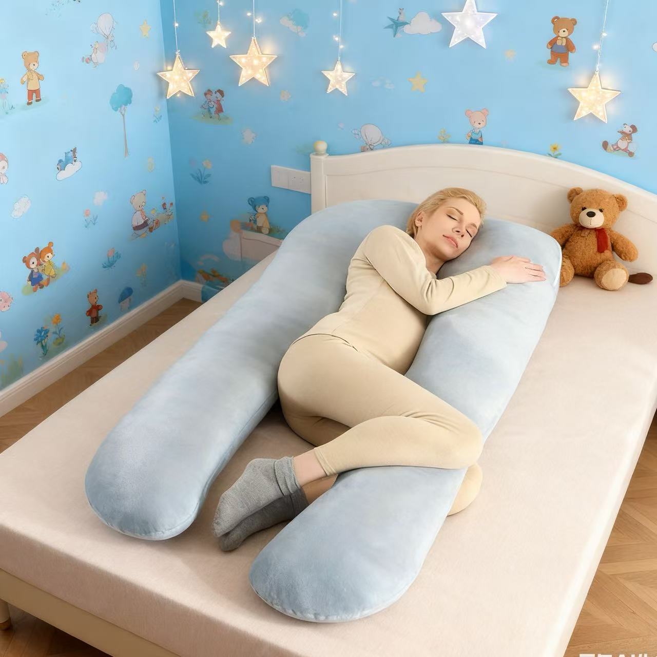 New Crystal Velvet Maternity Pillow Breathable Three-Dimensional U-Line High Rebound Pregnant Pillow Removable Pregnant Waist Pillow