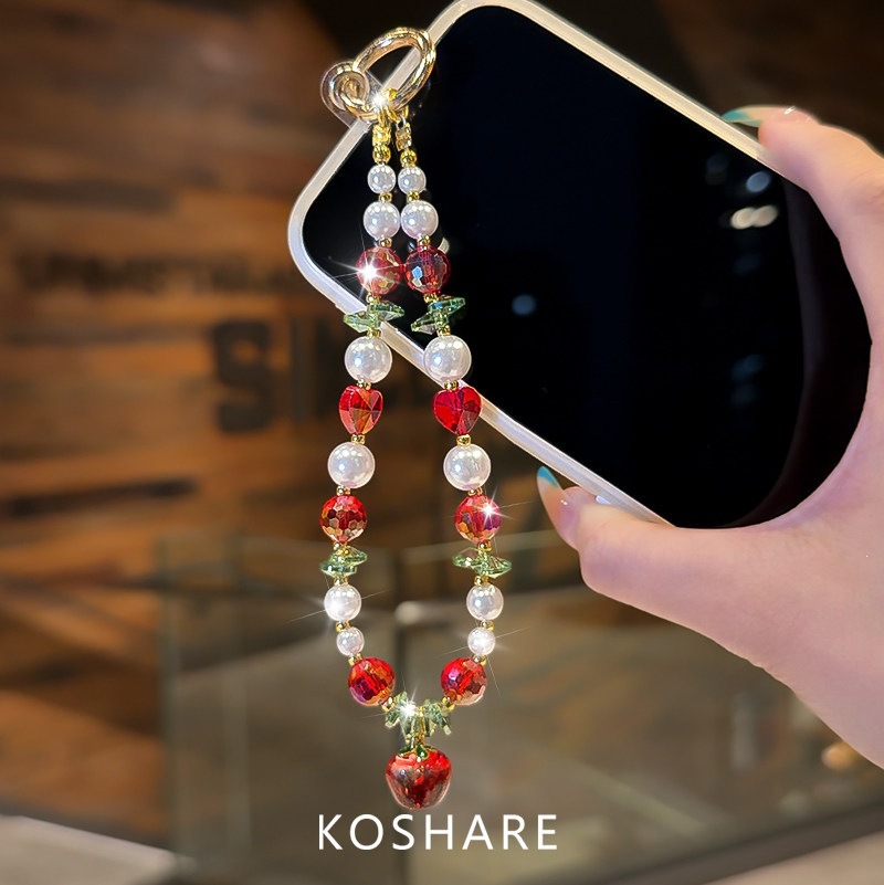 Manzana roja de verano fresca cadena de teléfono móvil ligera de lujo nicho de alto nivel bolso de cristal colgante colgante colgante de mano colgante mujer