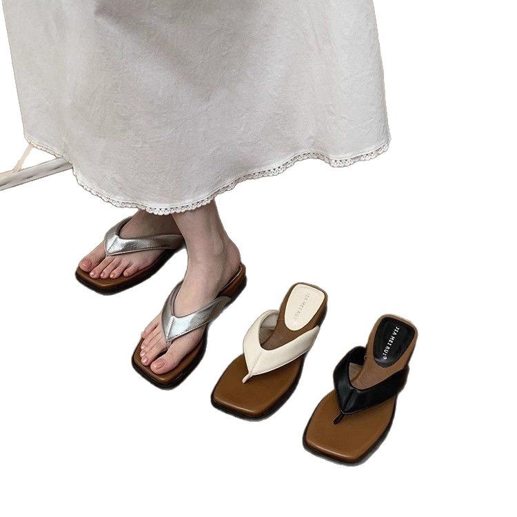 Fashion Toe Clip Flip-Flops 2025 Spring Summer New Thick Sole White-Slimming Large Size Women's Trendy Sandals_vogvips.com