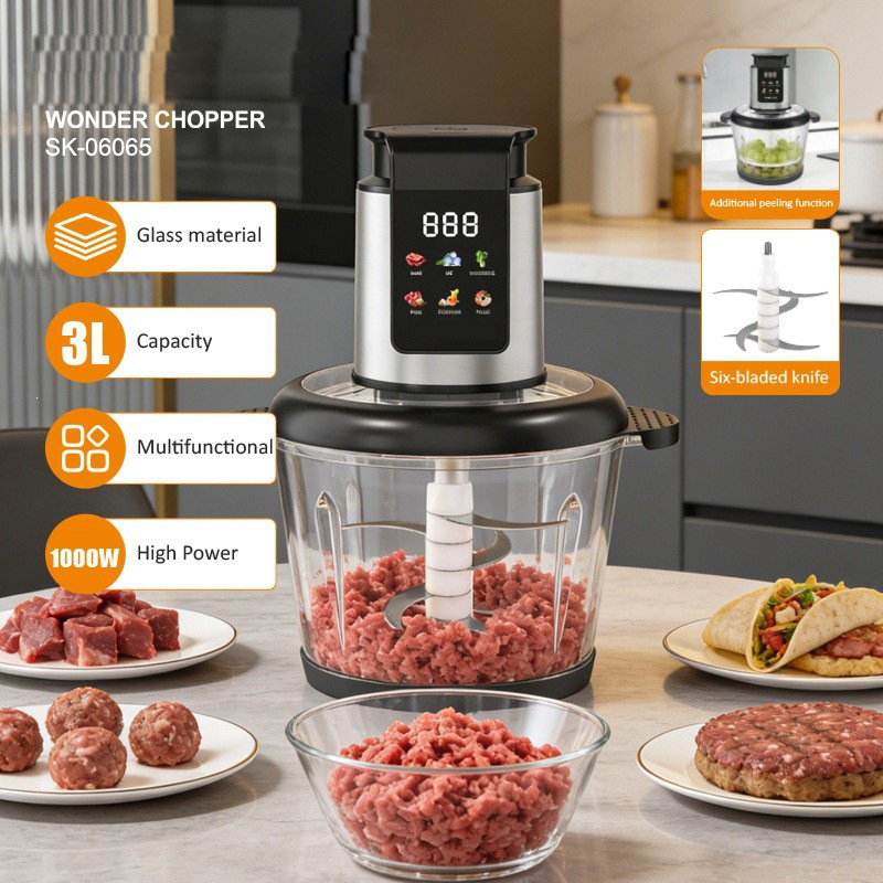 LCD touch screen display meat grinder, ice crusher, vegetable blender, milkshake maker, household electric multifunctional food processor