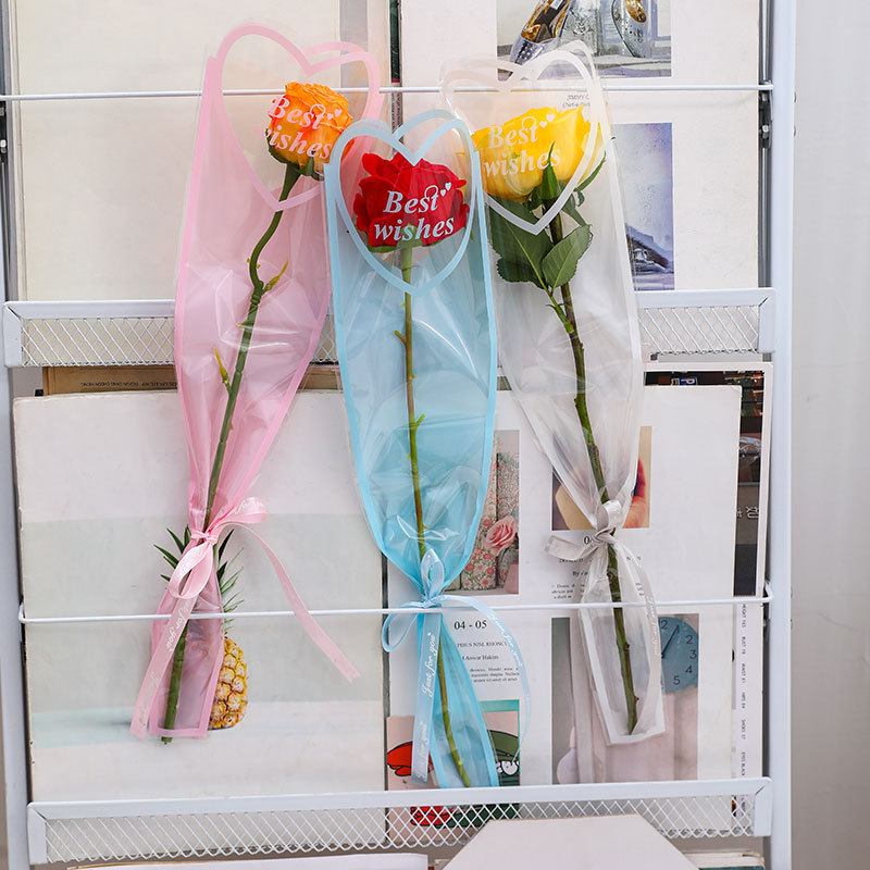 Bonitos deseos bolsas de flores de papel de embalaje de flores de papel de embalaje de flores rojas de papel de embalaje de flores transparentes bolsa de flores al por mayor