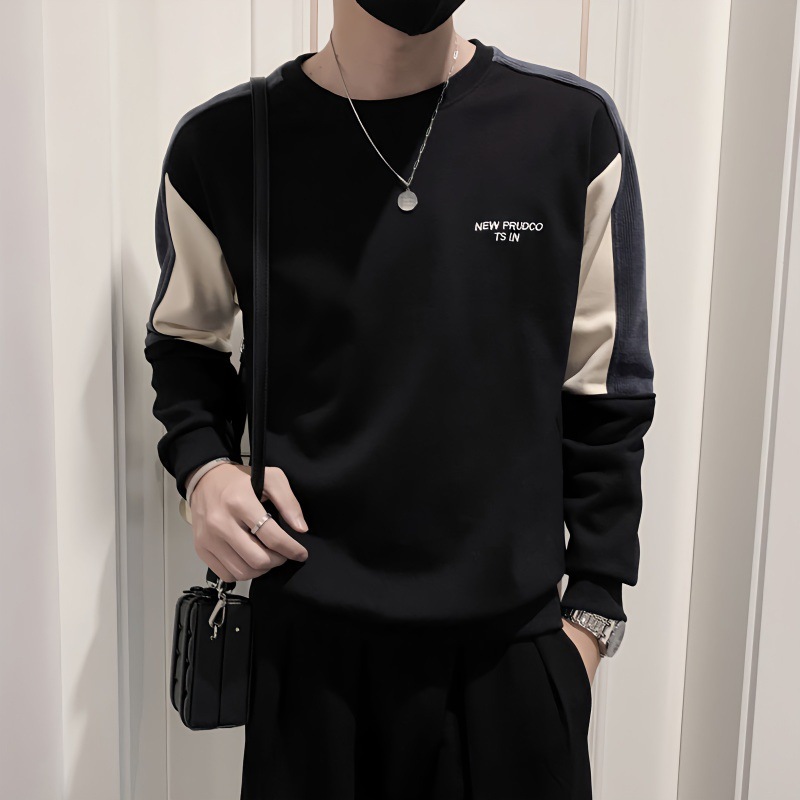 [high quality] Men's Sweater fleece-lined Thickened Long Sleeve Shirt Autumn and Winter New Youth T-shirt Casual Base Shirt