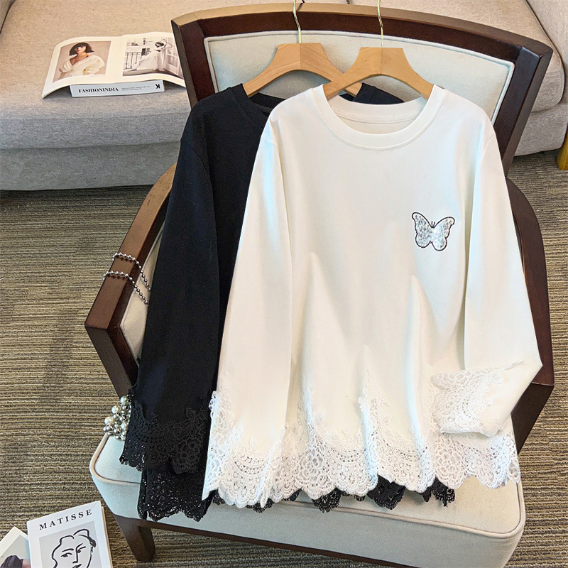 200/ 150kg Plus Size Women's Clothing, Bust 150/160, Loose Round Neck Mid-Length Knit Base Shirt 350-9136
