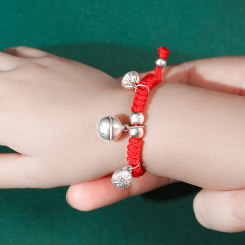 Dragon knot baby red rope 925 silver bell longevity lock blessing bag children's bracelet 0-5 years old pure hand-woven manufacturer batch