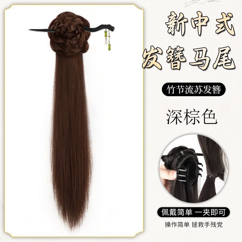 假发辫子女彷真发簪新中式假发侧边抓夹发饰古风汉服旗袍侧马尾辫|undefined