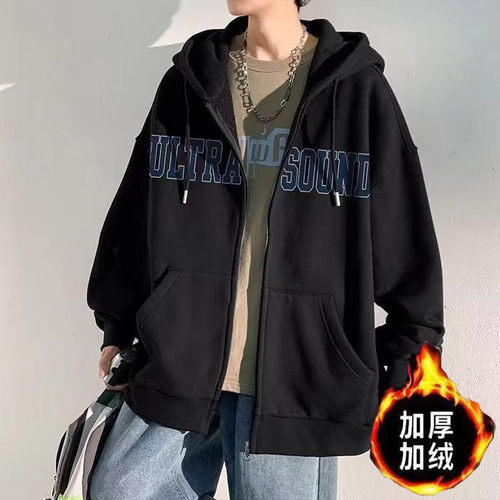 Loose trendy sweater cardigan men's hooded new letter printed casual coat autumn and winter youth popular
