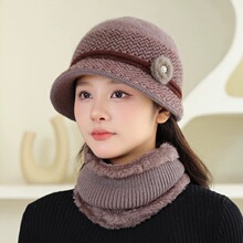 2024女士帽子冬季防寒加厚中老年人保暖帽子兔毛线帽加绒厚妈妈帽