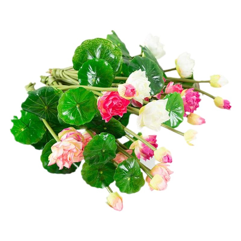 Artificial pequeño loto Buda sala de estar decoración del hogar estanque de peces decoración del jardín de agua de plástico Lotus flor falsa