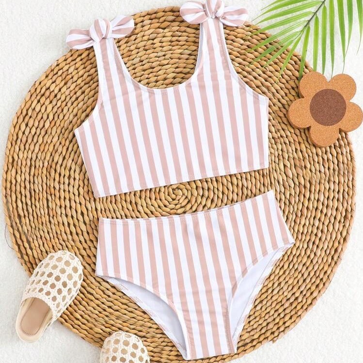 Sommerbadeanzug für Kinder, gestreift, frisch und niedlich, zweiteiliger Kinderbekleidungsstil_voghion.com