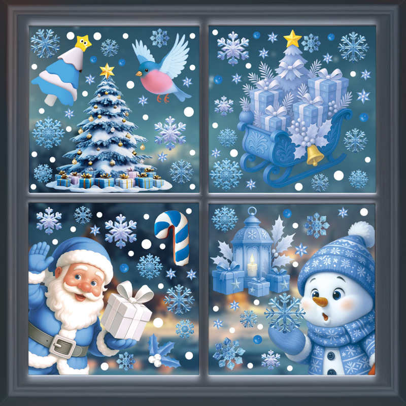 クリスマスステッカークリエイティブ漫画サンタクロースガラスステッカークロスボーダー新しい鐘スノーフレーク雪だるま静電ステッカー|undefined