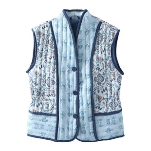 2024 Spring New European and American Cross-border Women's Clothing Street Fashion New Chinese-style Cotton-padded Jacket Vest