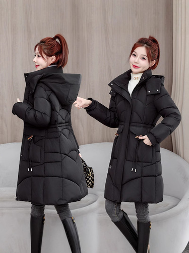 New Winter Korean Women's Medium-Length Down Cotton Jacket Slim Fashion Stylish Winter Cotton Coat Thick Outerwear