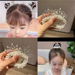 子供の王冠の頭飾りの女の子の真珠の王女の髪ひもの赤ちゃんの髪輪のかわいい団子の頭ひものゴムの髪飾り