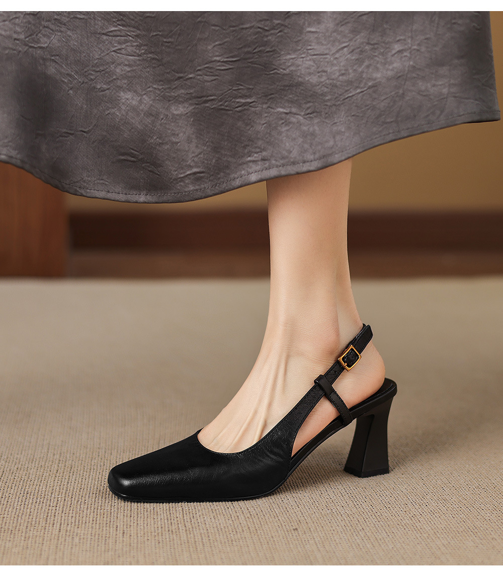 Sandal nữ cao gót 6,5 cm mũi hở quai khóa da bò — màu nâu chi tiết 5