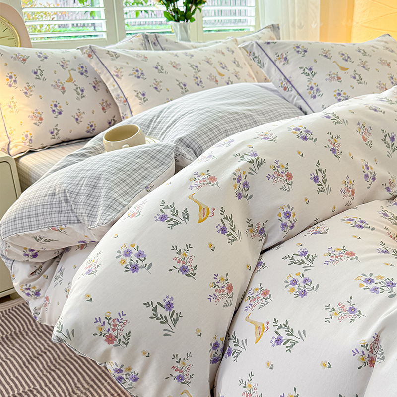 Cama de algodón fresca pequeña de cuatro piezas de algodón puro Xinjiang 2025 nueva funda de edredón sábana ropa de cama de tres piezas