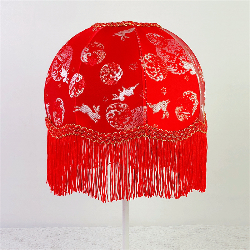 De estilo europeo retro rojo tela de encaje colgante cuentas hechas a mano corte lampshade boda decoración festiva linterna Shell